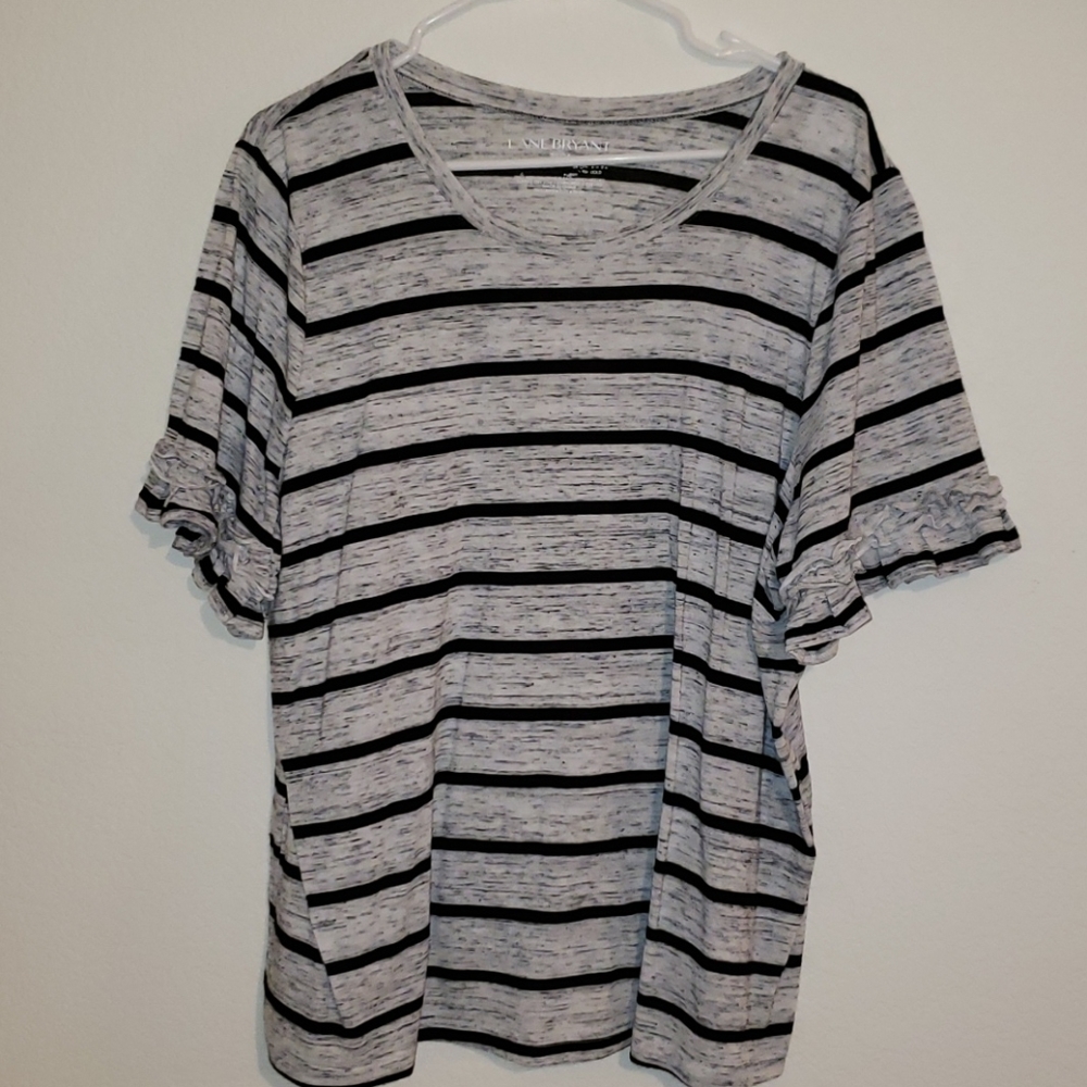 Striped tee with ruffle sleeves